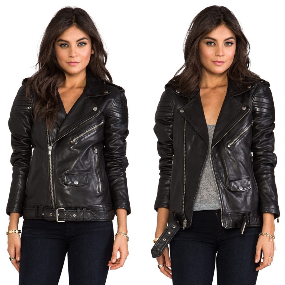 BLK DNM Johan Lindeberg Black Leather Motorcycle Jacket 8 Oversized Boyfriend XS